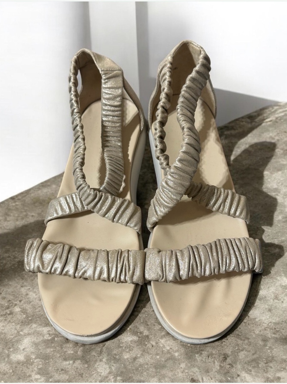 AEROSOLES Metallic Champagne Ruched Slingback Sandals - Women